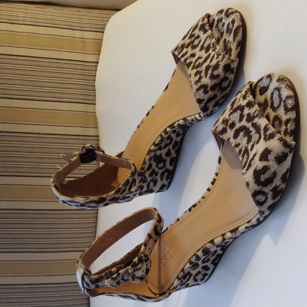 J.Crew leopard print wedge sandals 8